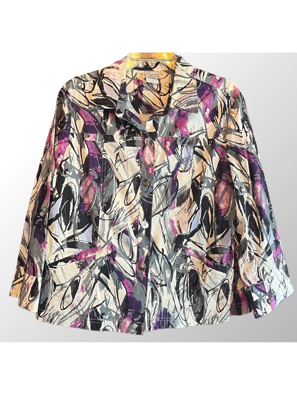 Womens Abstract Shirt-Jacket Collared Size 14
